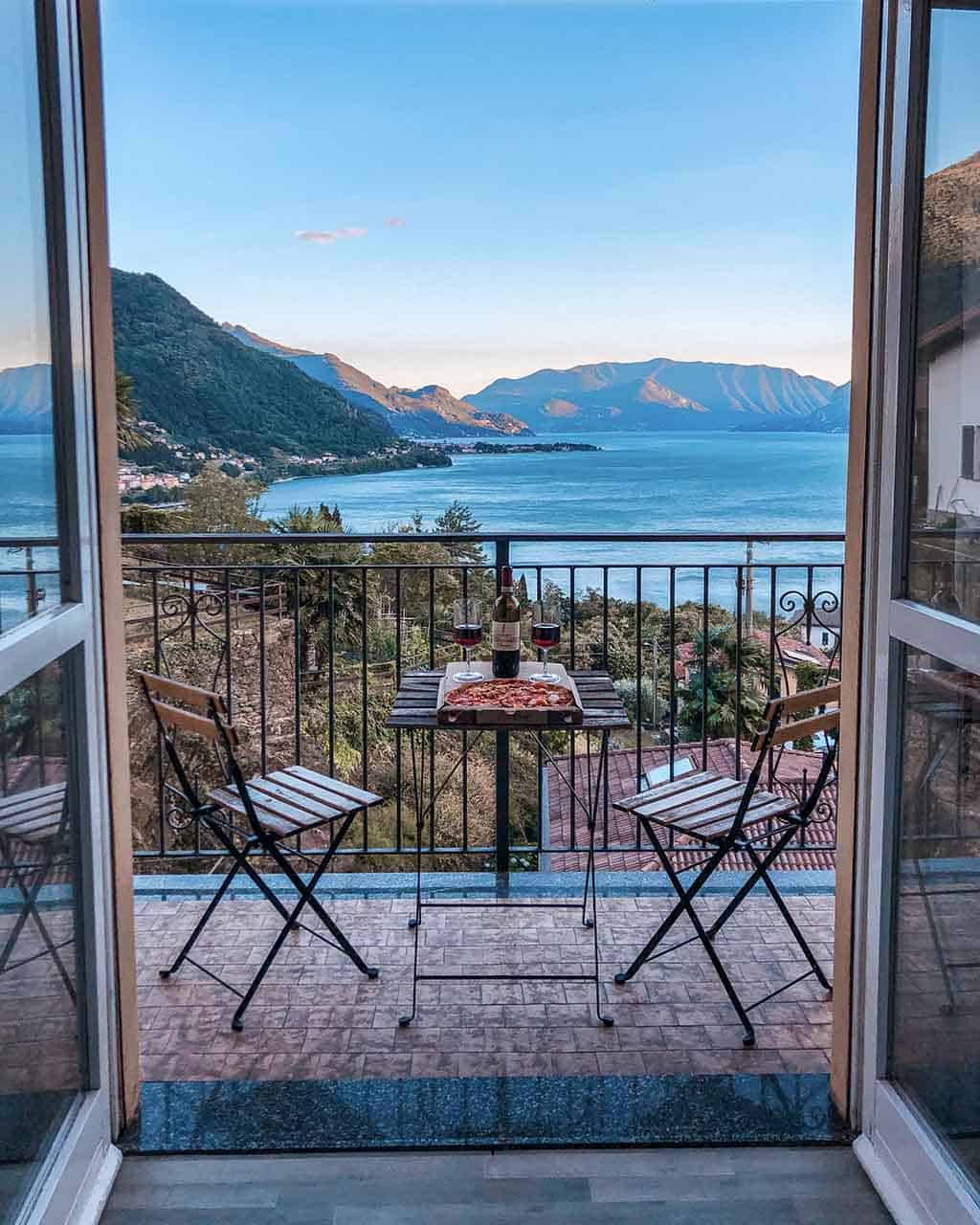 Hotel balcony with lake view in Lake Como