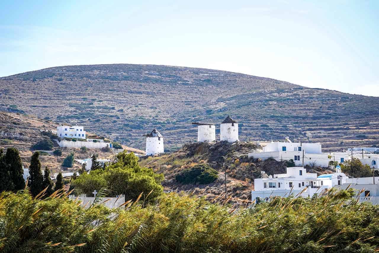 Naxos windmills situated on a hill in Vivlos